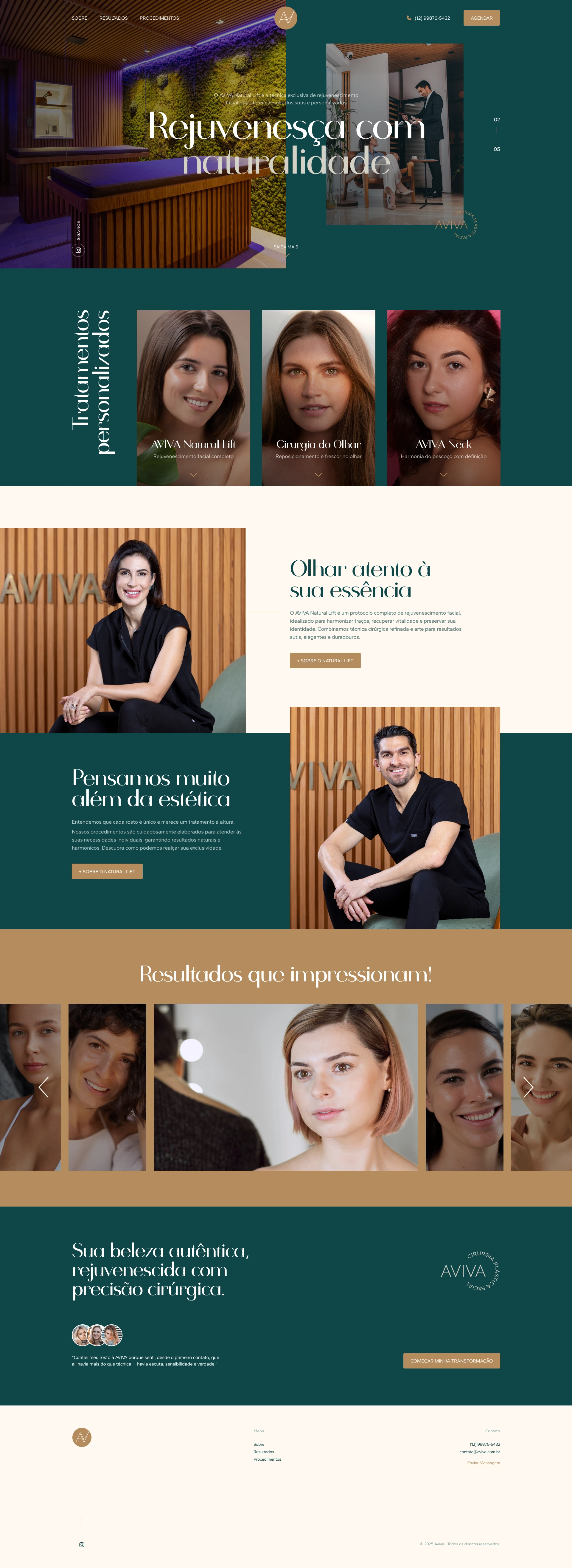 Aviva Natural Lift website design, top of page
