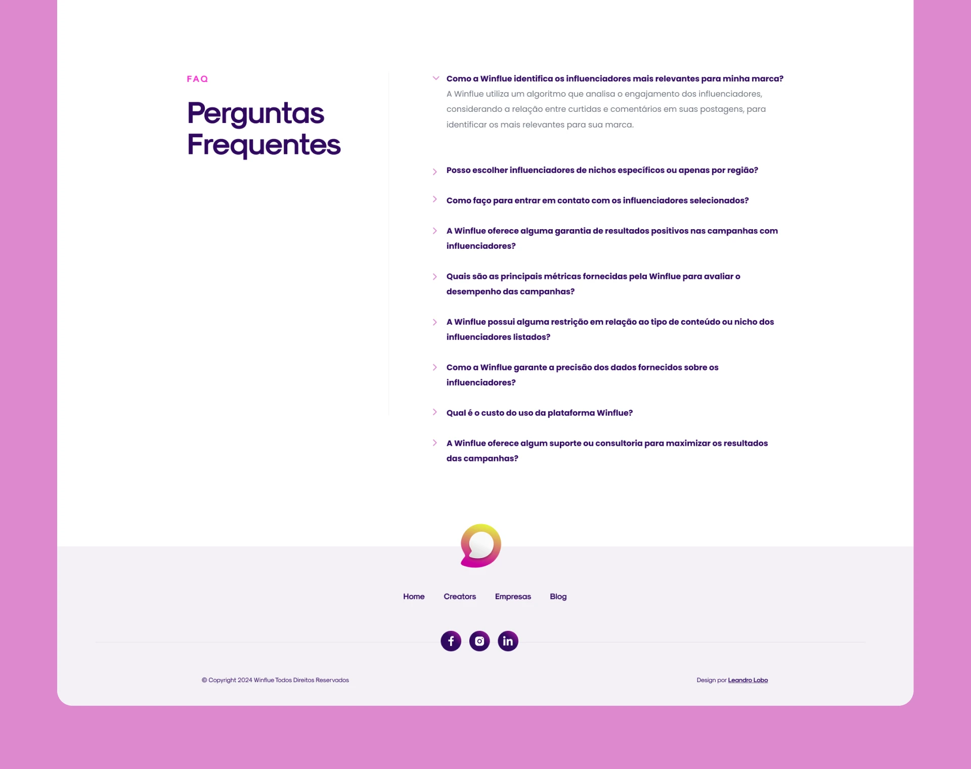 Winflue website screen